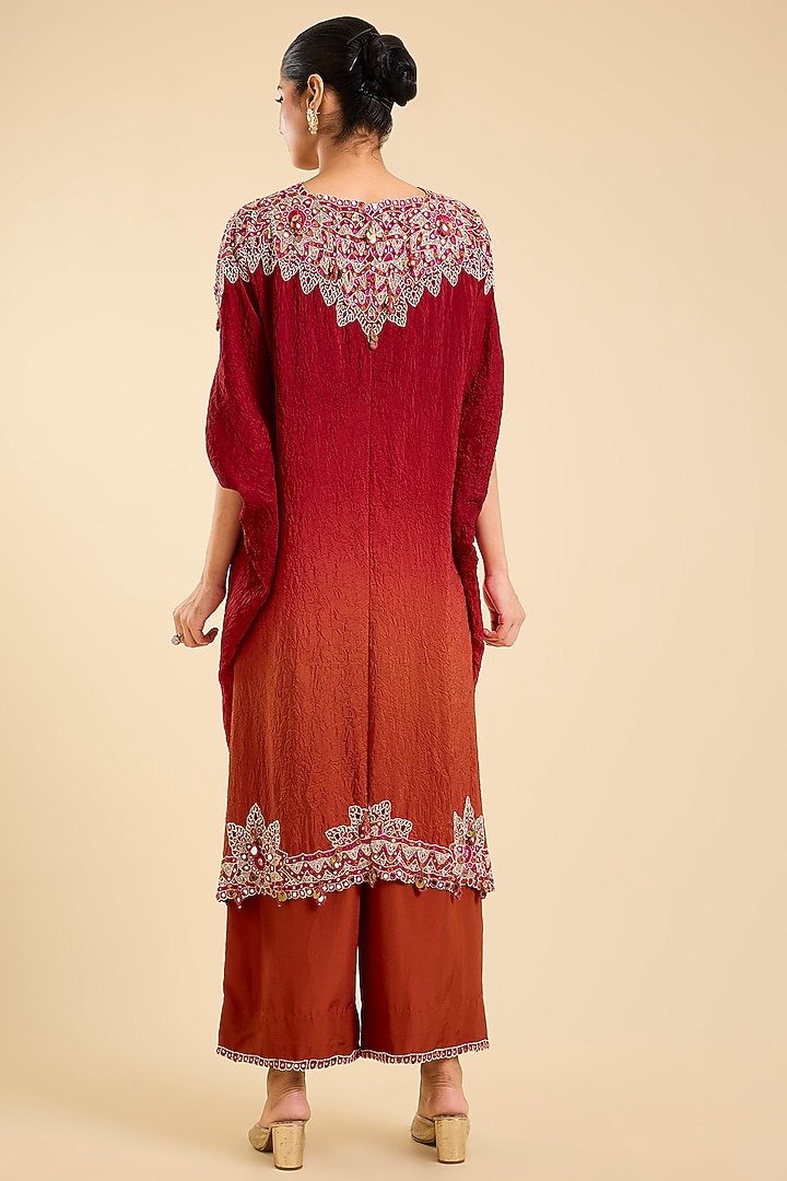 Red Dupion Mirror Work Kaftan Set by Minaxi Dadoo at Pernia's Pop Up Shop
