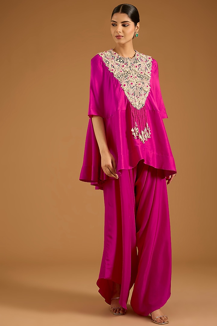 Rani Pink China Dupion Cape Set by Minaxi Dadoo at Pernia's Pop Up Shop