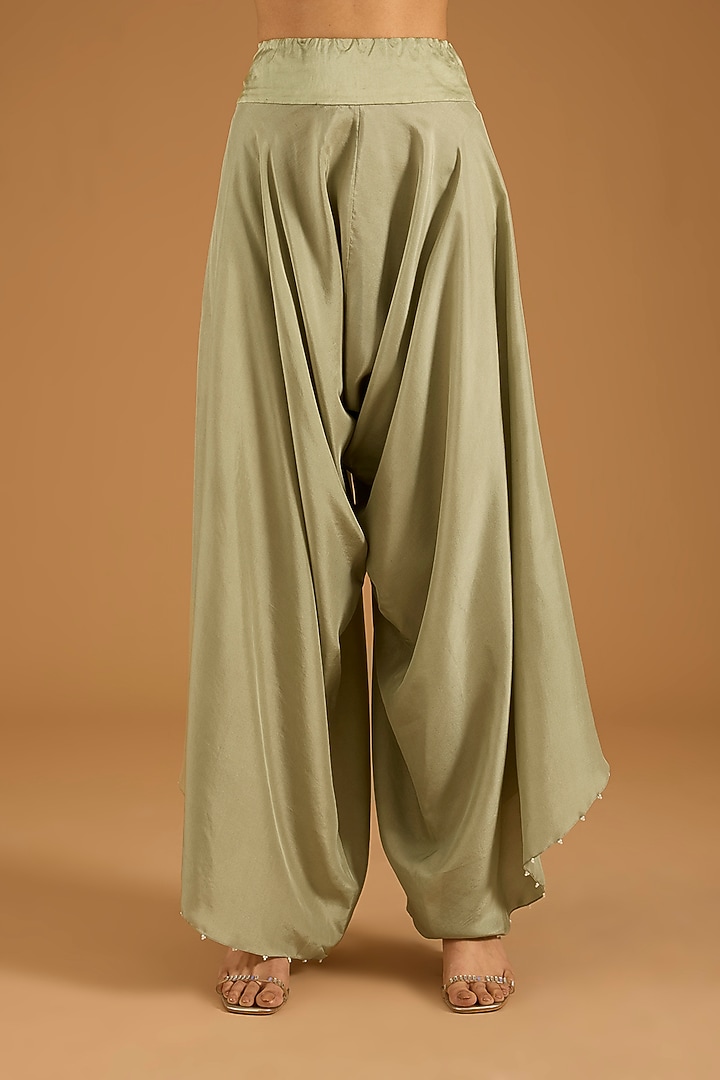 Olive Green Silk & Organza Cape Set by Minaxi Dadoo at Pernia's Pop Up Shop