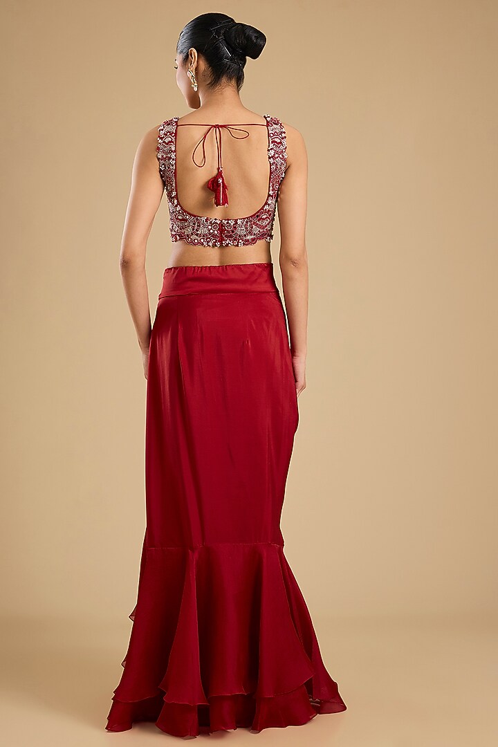 Red Silk Pick-Up Skirt Set by Minaxi Dadoo at Pernia's Pop Up Shop