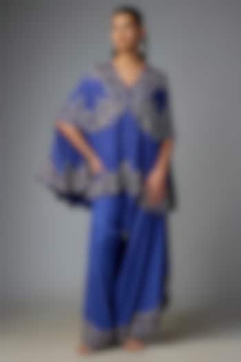 Blue Dupion Cape Set by Minaxi Dadoo at Pernia's Pop Up Shop