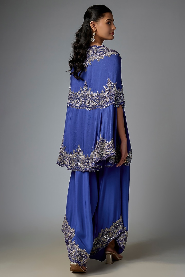 Blue Dupion Cape Set by Minaxi Dadoo at Pernia's Pop Up Shop
