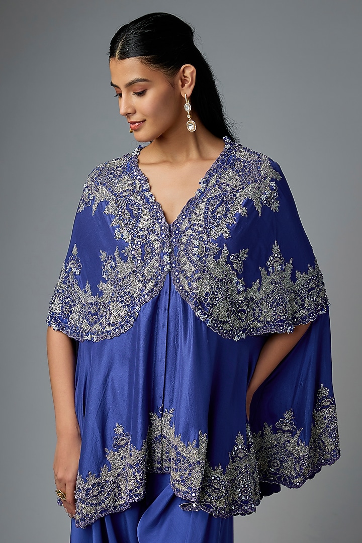Blue Dupion Cape Set by Minaxi Dadoo at Pernia's Pop Up Shop