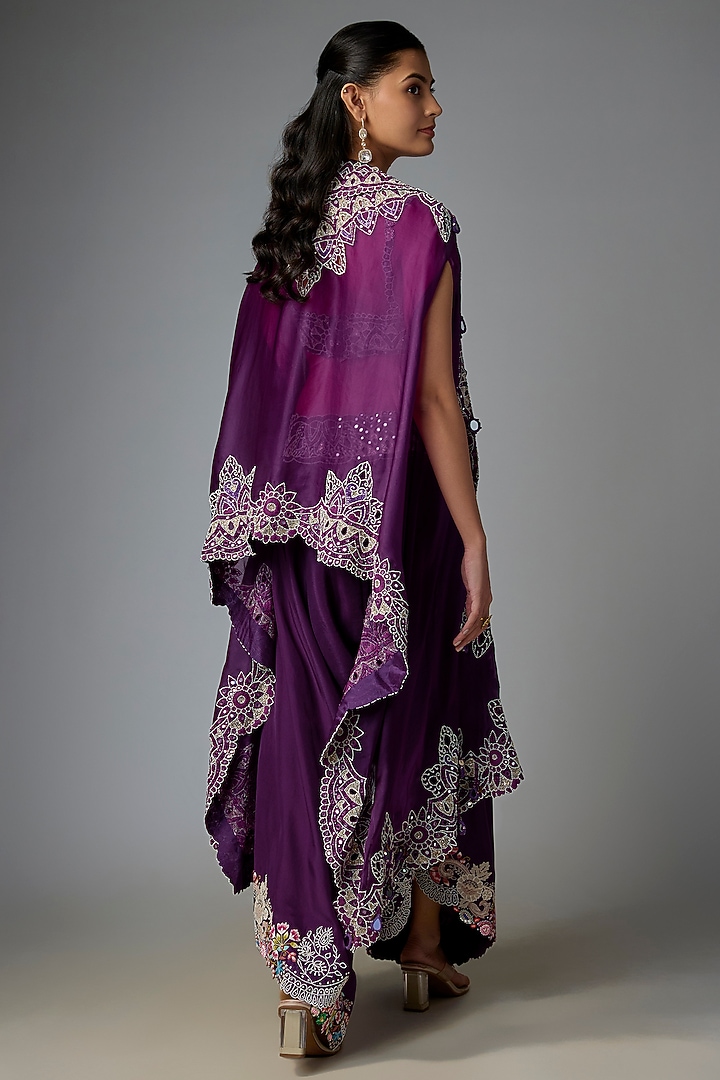 Purple Silk & Organza Mirror Work Butterfly Cape Set by Minaxi Dadoo at Pernia's Pop Up Shop