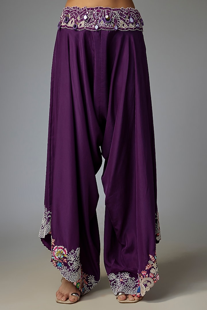 Purple Silk & Organza Mirror Work Butterfly Cape Set by Minaxi Dadoo at Pernia's Pop Up Shop