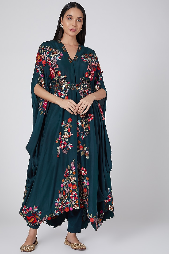 Blue Embroidered Kaftan With Pants Design by Minaxi Dadoo at Pernia's ...