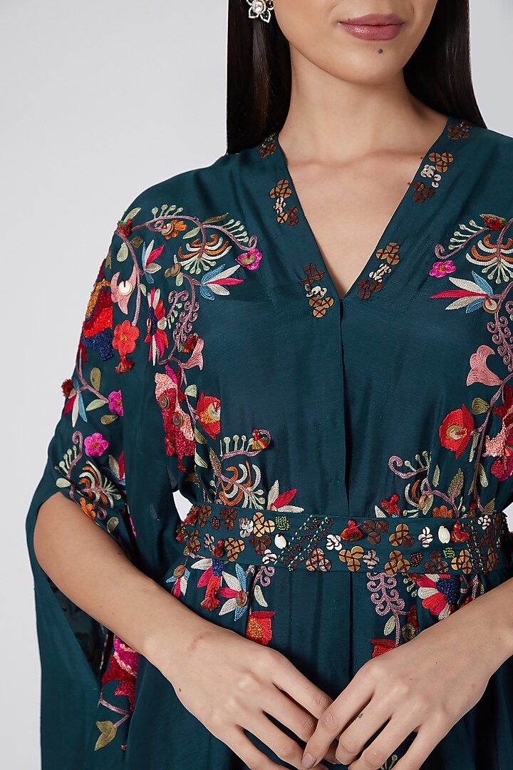 Blue Embroidered Kaftan With Pants by Minaxi Dadoo at Pernia's Pop Up Shop