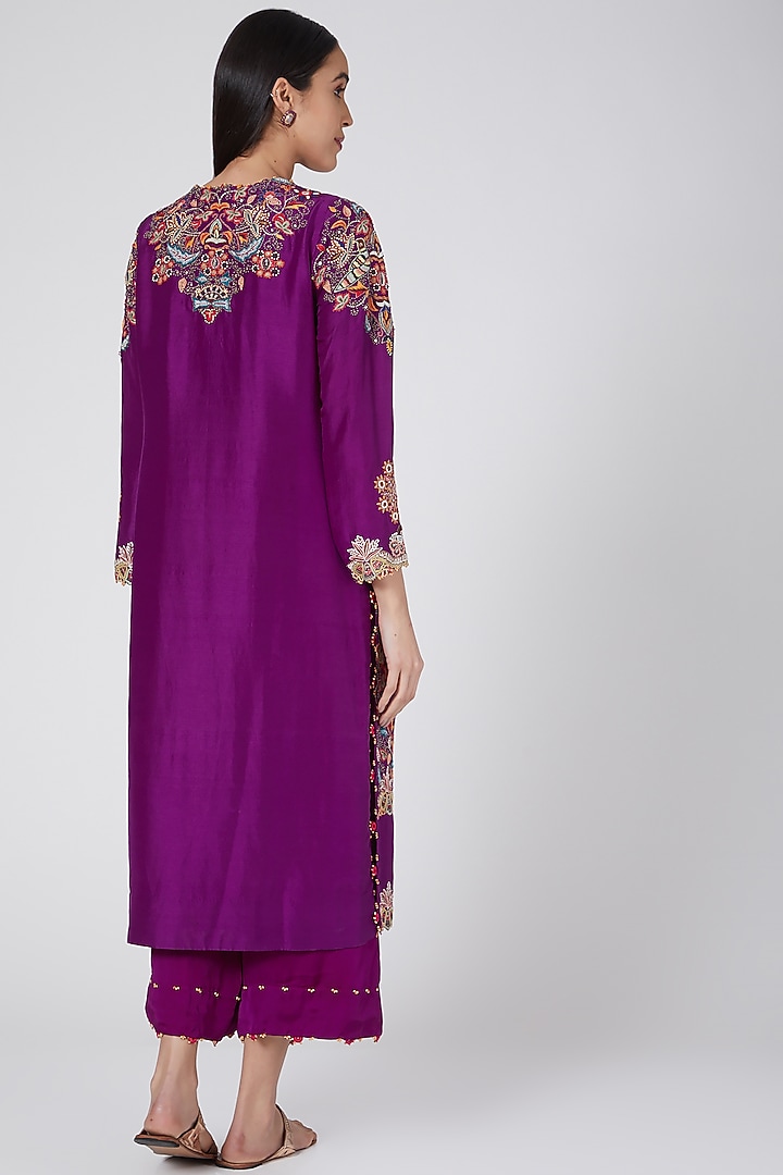 Purple Embroidered Kurta Set by Minaxi Dadoo at Pernia's Pop Up Shop