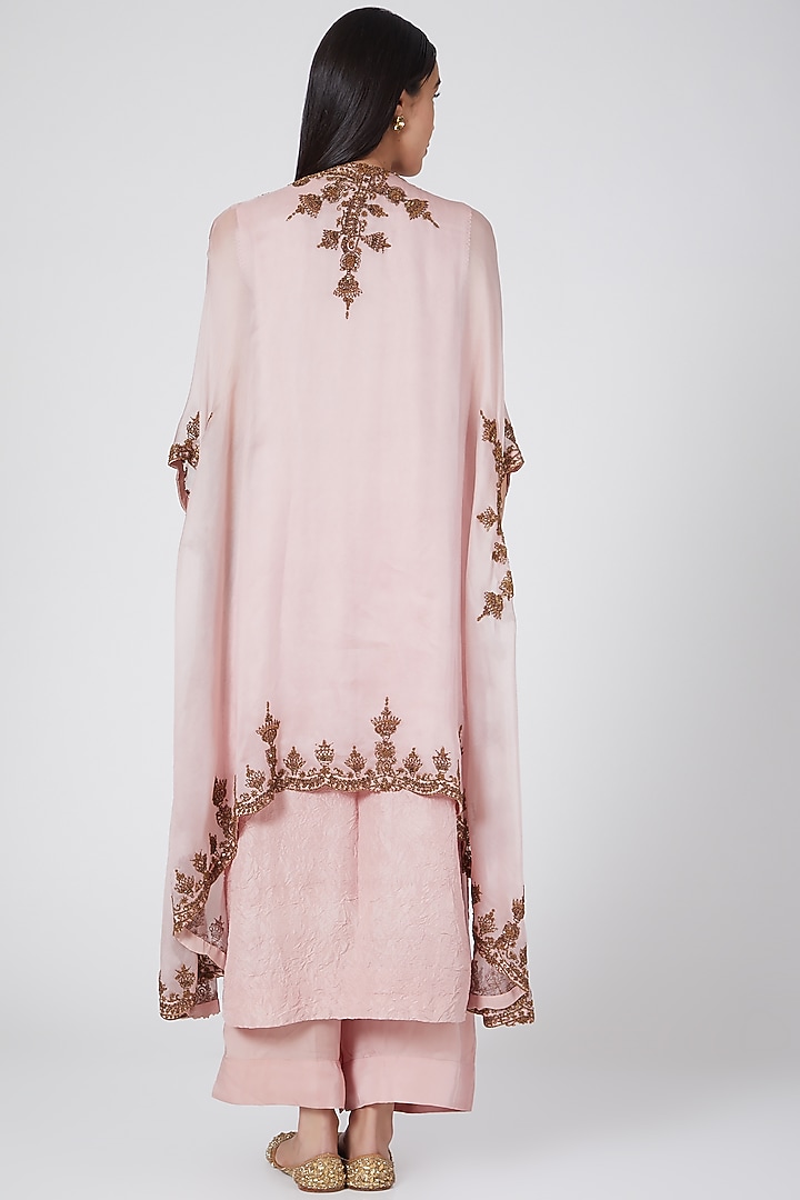 Blush Pink Embroidered Cape Set by Minaxi Dadoo at Pernia's Pop Up Shop