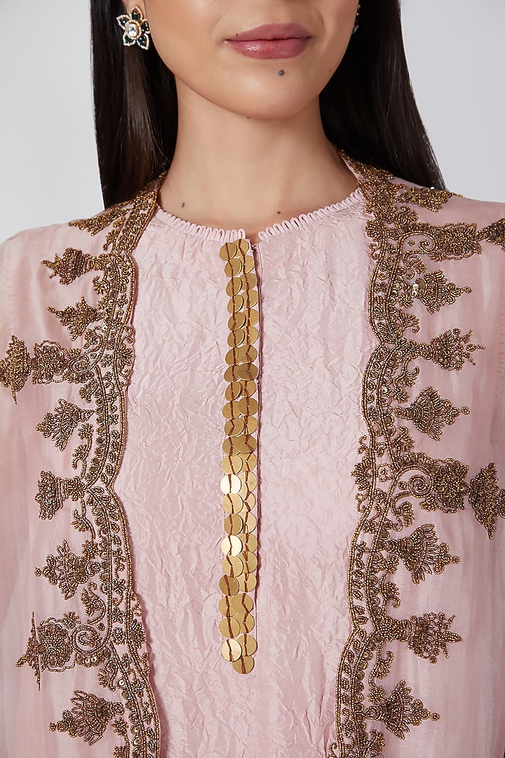 Blush Pink Embroidered Cape Set by Minaxi Dadoo at Pernia's Pop Up Shop