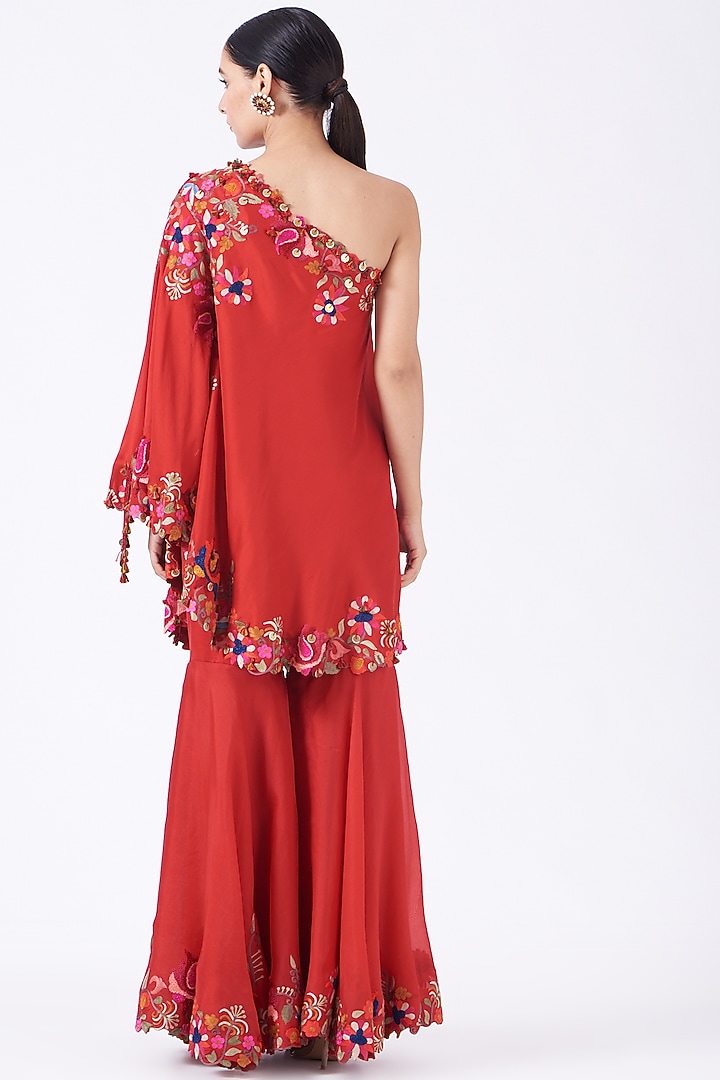 Poppy Red Embroidered Bridal Sharara Set by Minaxi Dadoo at Pernia's Pop Up Shop