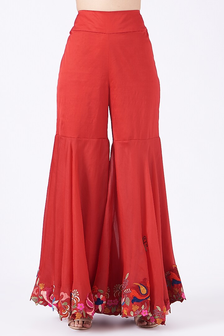 Poppy Red Embroidered Bridal Sharara Set by Minaxi Dadoo at Pernia's Pop Up Shop