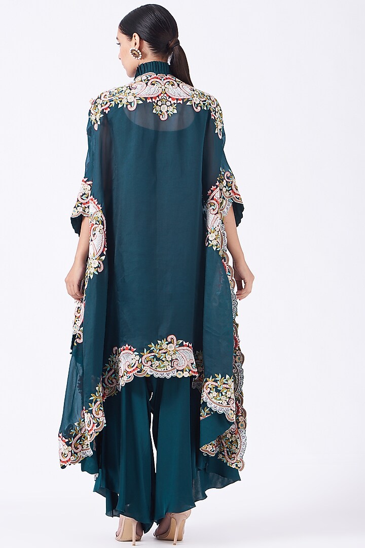 Dark Cerulean Blue Embroidered Cape Set by Minaxi Dadoo at Pernia's Pop Up Shop