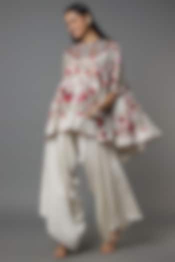 Ivory Silk Embroidered Cape Set by Minaxi Dadoo