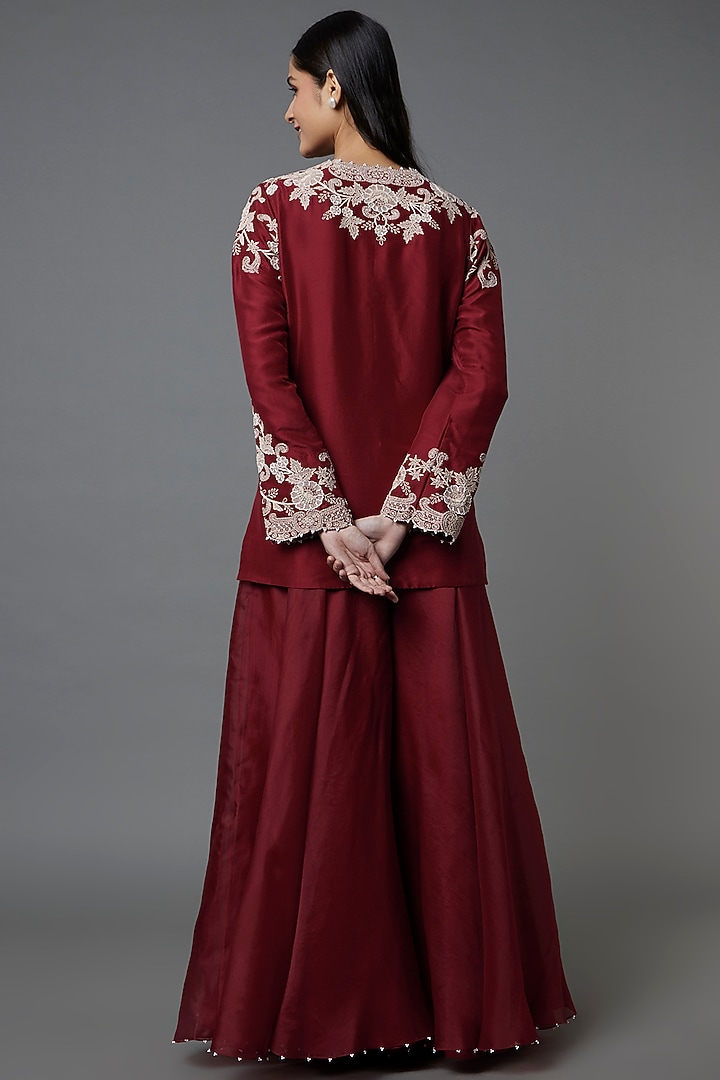 Maroon Organza Bridal Sharara Set by Minaxi Dadoo at Pernia's Pop Up Shop