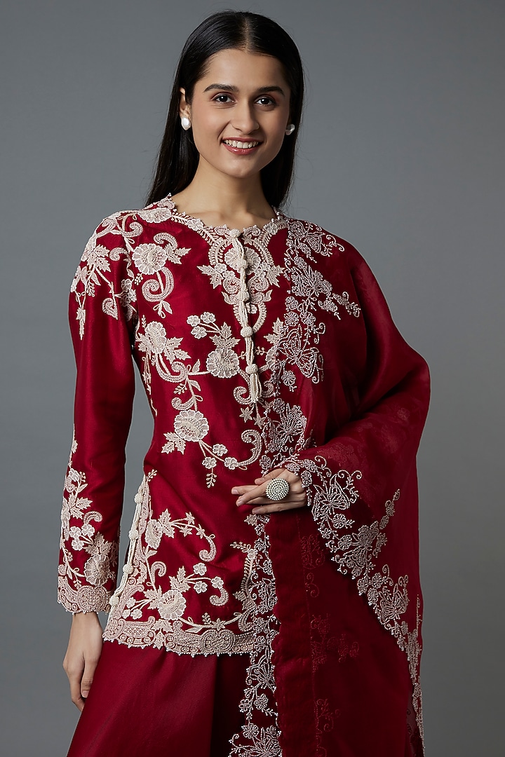Maroon Organza Bridal Sharara Set by Minaxi Dadoo at Pernia's Pop Up Shop