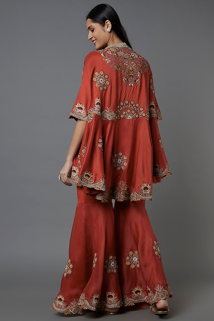 Rust Orange Embroidered Cape Set by Minaxi Dadoo at Pernia's Pop Up Shop