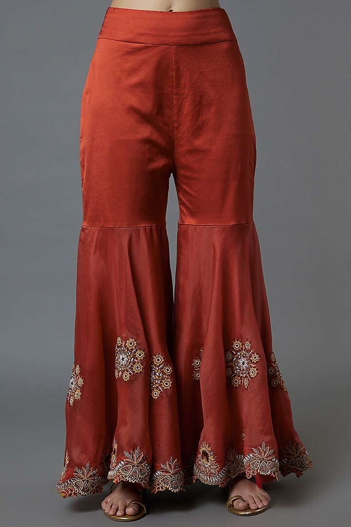 Rust Orange Embroidered Cape Set by Minaxi Dadoo at Pernia's Pop Up Shop