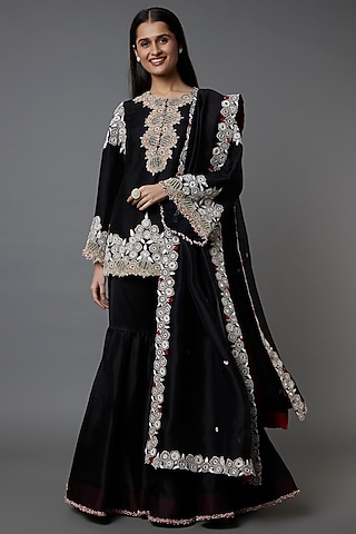 Black Organza Gharara Set by Minaxi Dadoo