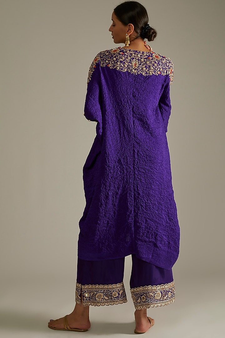 Violet Dupion Silk Embroidered Kaftan Set by Minaxi Dadoo at Pernia's Pop Up Shop