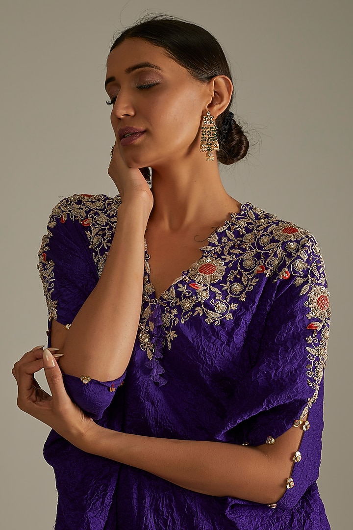 Violet Dupion Silk Embroidered Kaftan Set by Minaxi Dadoo at Pernia's Pop Up Shop