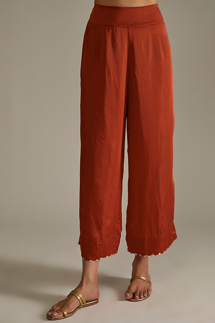 Rust Orange Embroidered Kurta Set by Minaxi Dadoo at Pernia's Pop Up Shop