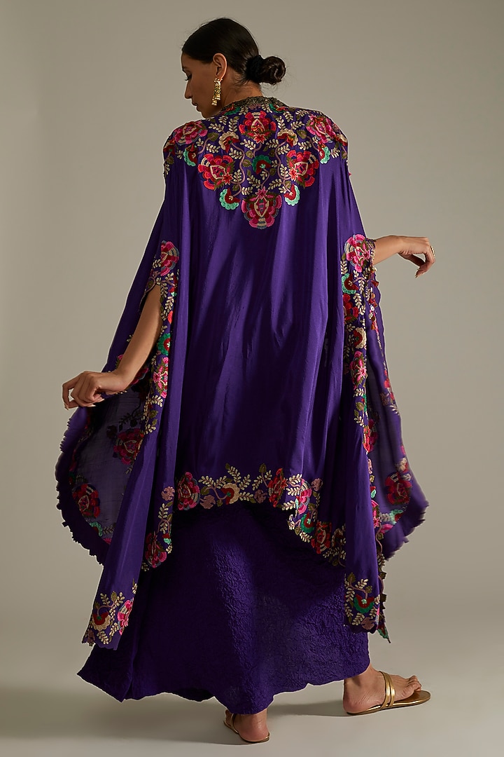 Violet Organza & Dupion Silk Embroidered Butterfly Cape Set by Minaxi Dadoo at Pernia's Pop Up Shop