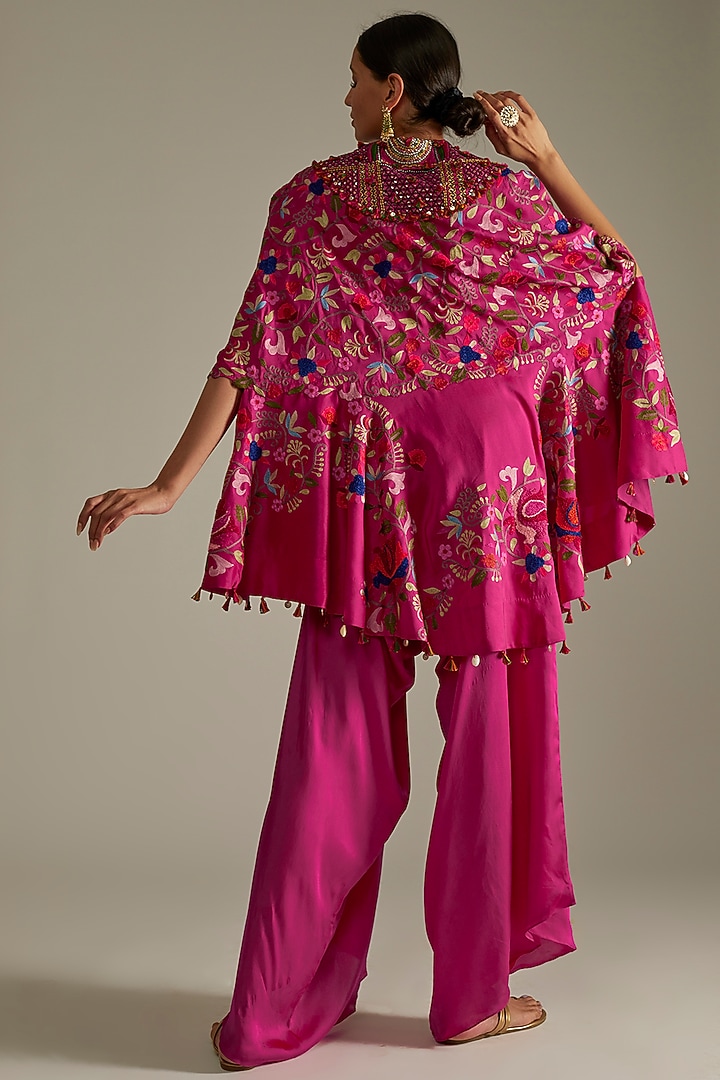 Rani Pink Embroidered Cape Set by Minaxi Dadoo at Pernia's Pop Up Shop