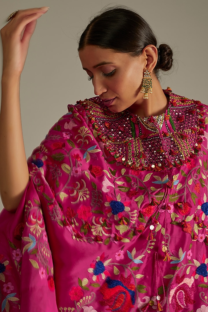 Rani Pink Embroidered Cape Set by Minaxi Dadoo at Pernia's Pop Up Shop
