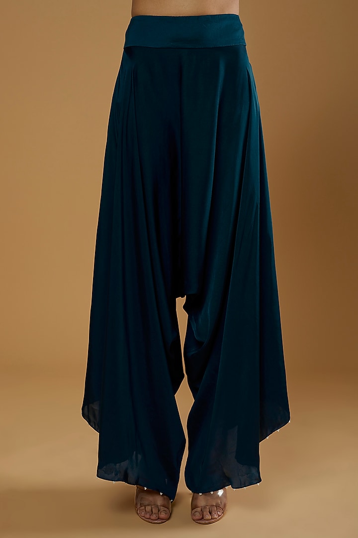 Peacock Blue Embellished Cape Set by Minaxi Dadoo at Pernia's Pop Up Shop