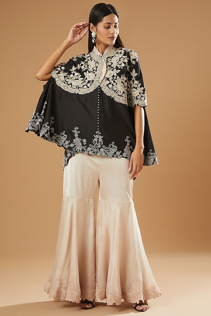 Black Embellished Cape Set by Minaxi Dadoo