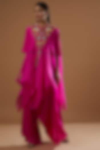 Rani Pink Embroidered Cape Set by Minaxi Dadoo at Pernia's Pop Up Shop