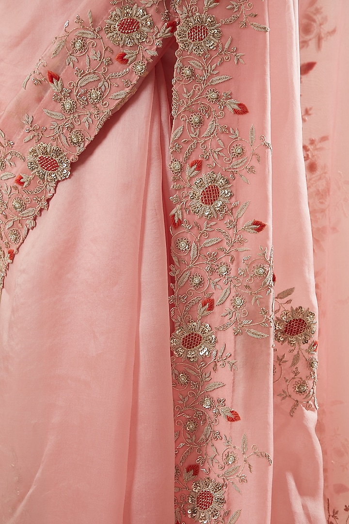 Pink Organza Bridal Saree Set by Minaxi Dadoo at Pernia's Pop Up Shop