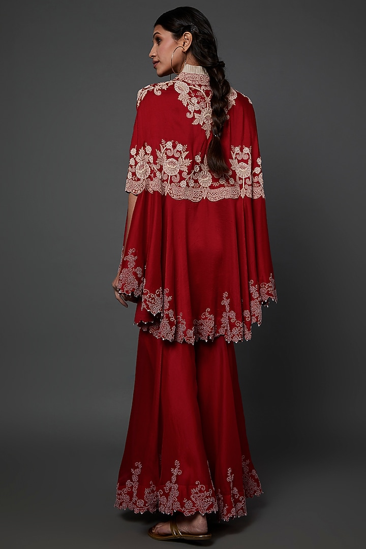 Red Embroidered Gharara Set by Minaxi Dadoo at Pernia's Pop Up Shop