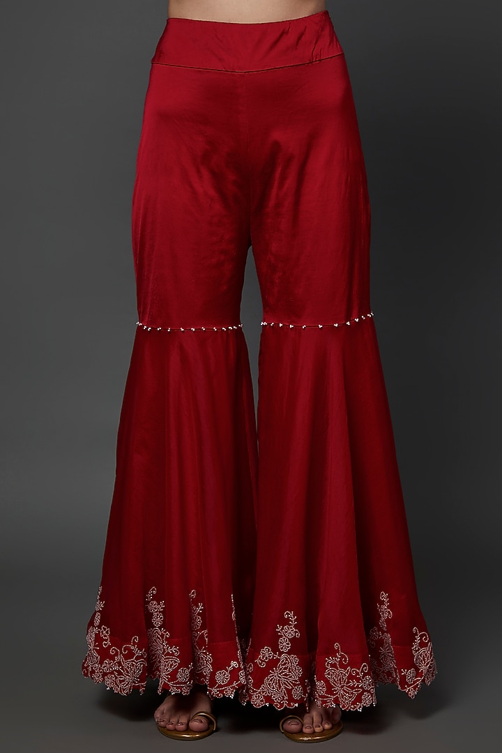 Red Embroidered Gharara Set by Minaxi Dadoo at Pernia's Pop Up Shop