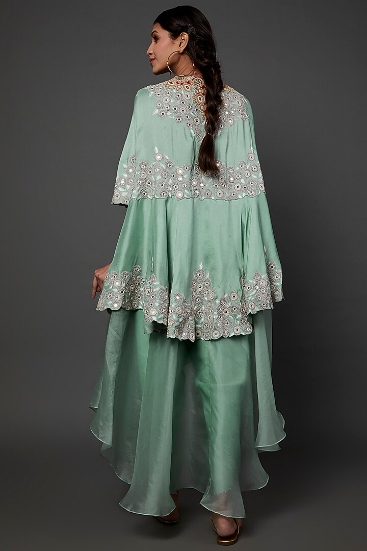 Powder Blue Embroidered Cape Set by Minaxi Dadoo at Pernia's Pop Up Shop