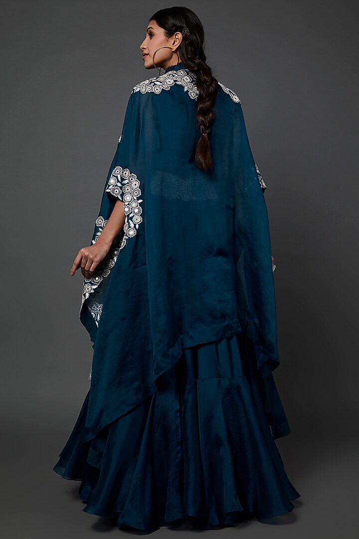 Peacock Blue Embroidered Jacket Bridal Lehenga Set by Minaxi Dadoo at Pernia's Pop Up Shop