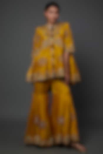 Yellow Embroidered Gharara Set by Minaxi Dadoo