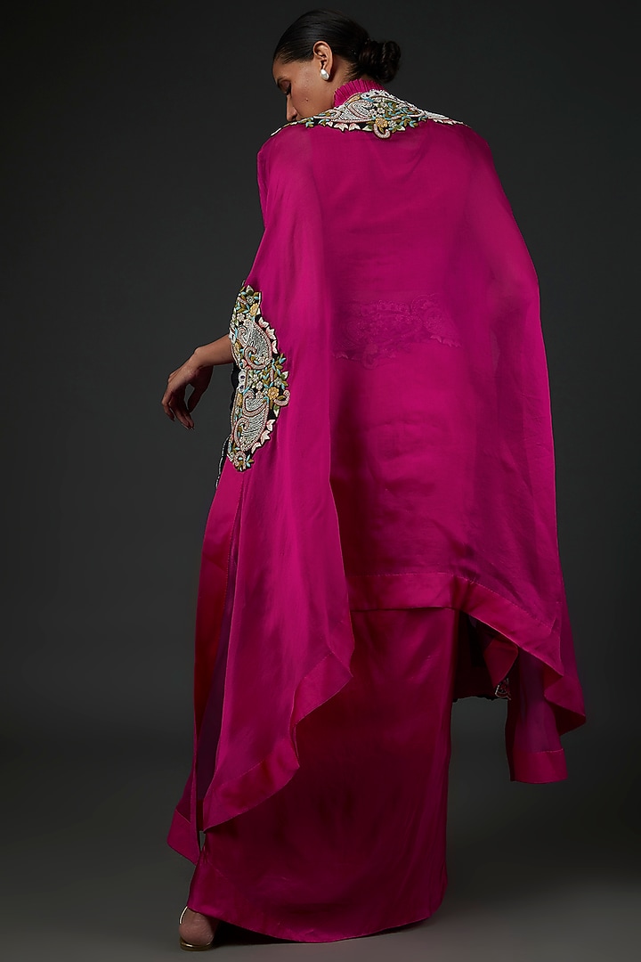 Pink Organza Embroidered Cape Set by Minaxi Dadoo at Pernia's Pop Up Shop