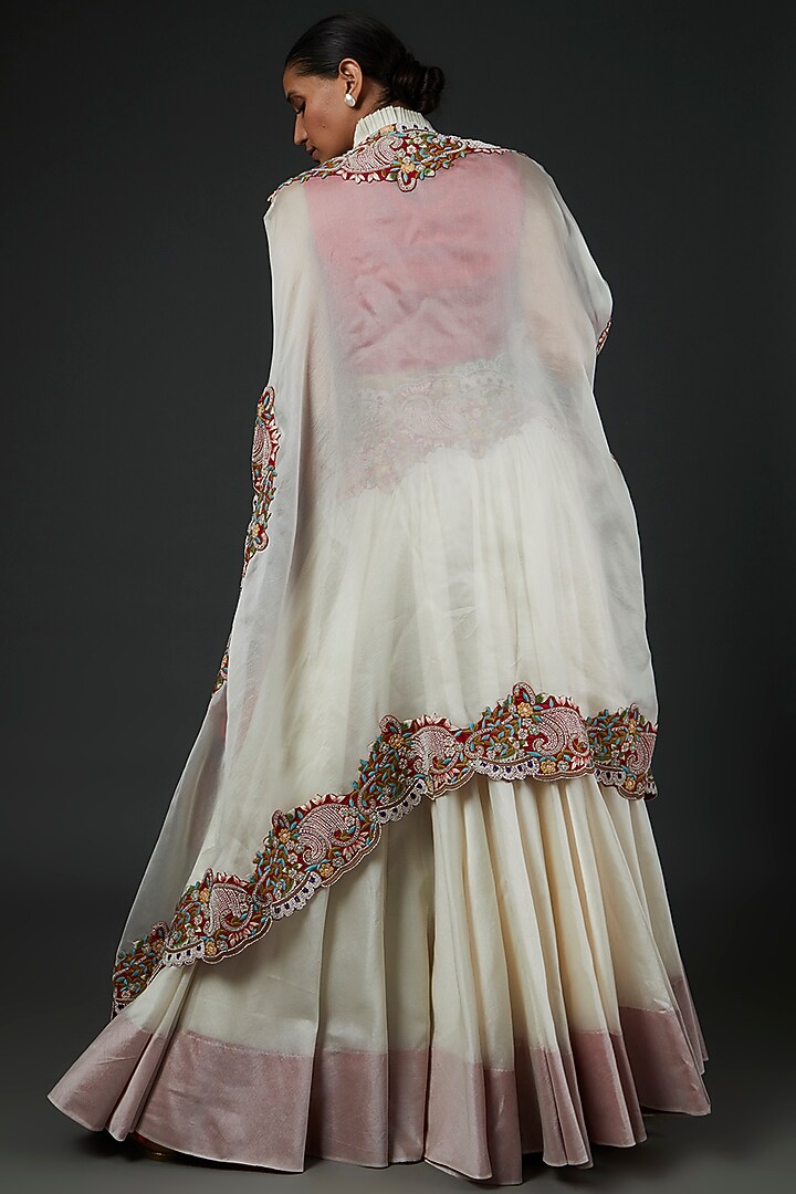 Ivory Chanderi Embroidered Bridal Lehenga Set by Minaxi Dadoo at Pernia's Pop Up Shop