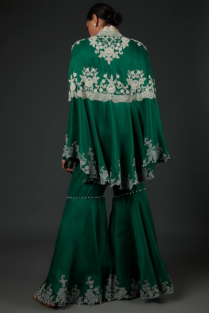 Green Dupion Embroidered Gharara Set by Minaxi Dadoo at Pernia's Pop Up Shop