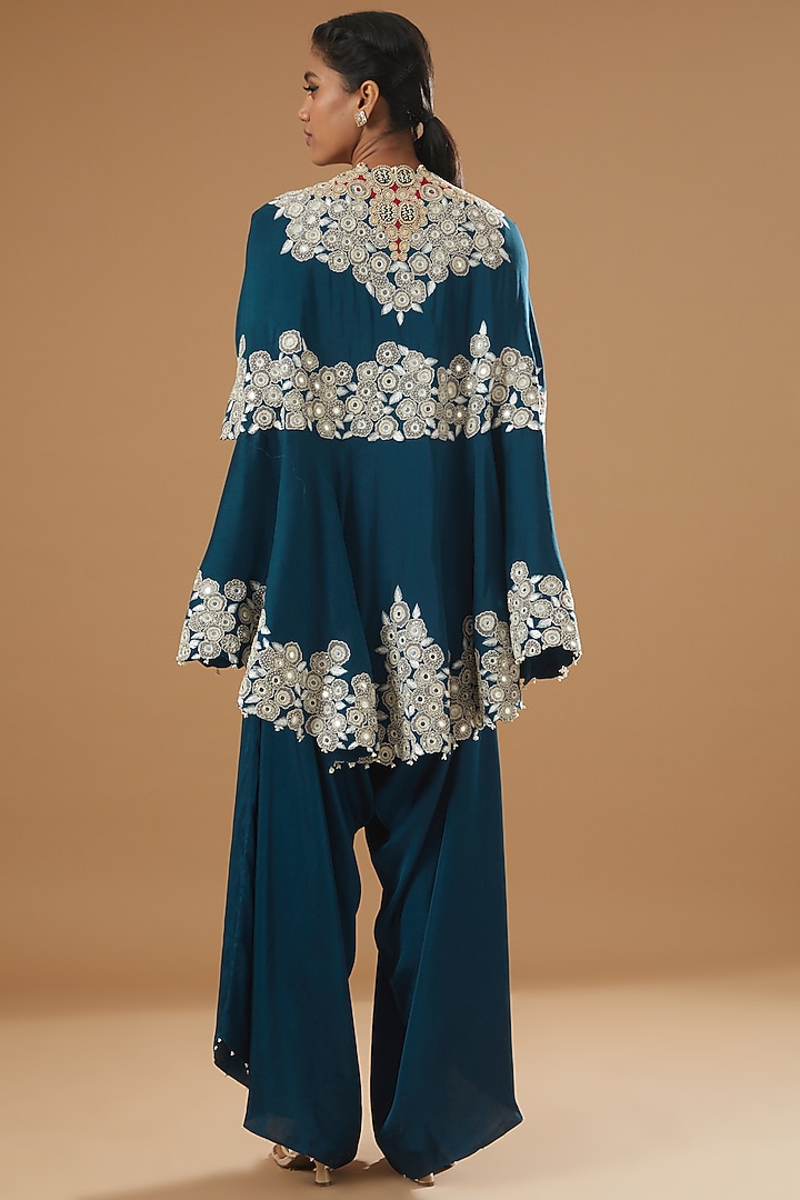 Peacock Blue Dupion Cape Set by Minaxi Dadoo at Pernia's Pop Up Shop
