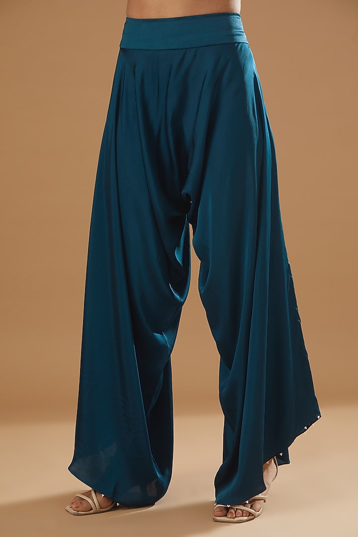Peacock Blue Dupion Cape Set by Minaxi Dadoo at Pernia's Pop Up Shop