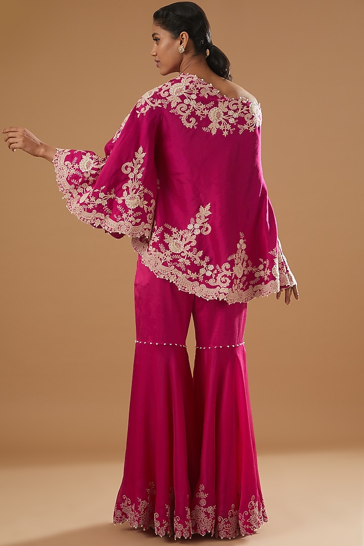 Rani Pink Organza Embroidered Gharara Set by Minaxi Dadoo at Pernia's Pop Up Shop