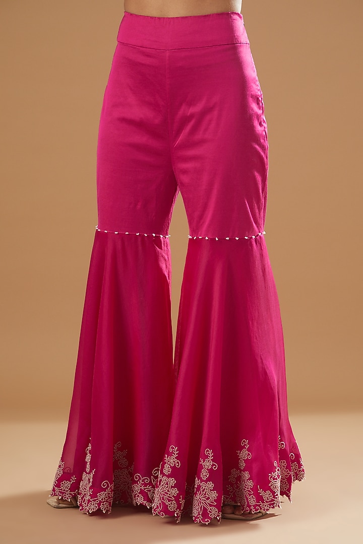 Rani Pink Organza Embroidered Gharara Set by Minaxi Dadoo at Pernia's Pop Up Shop