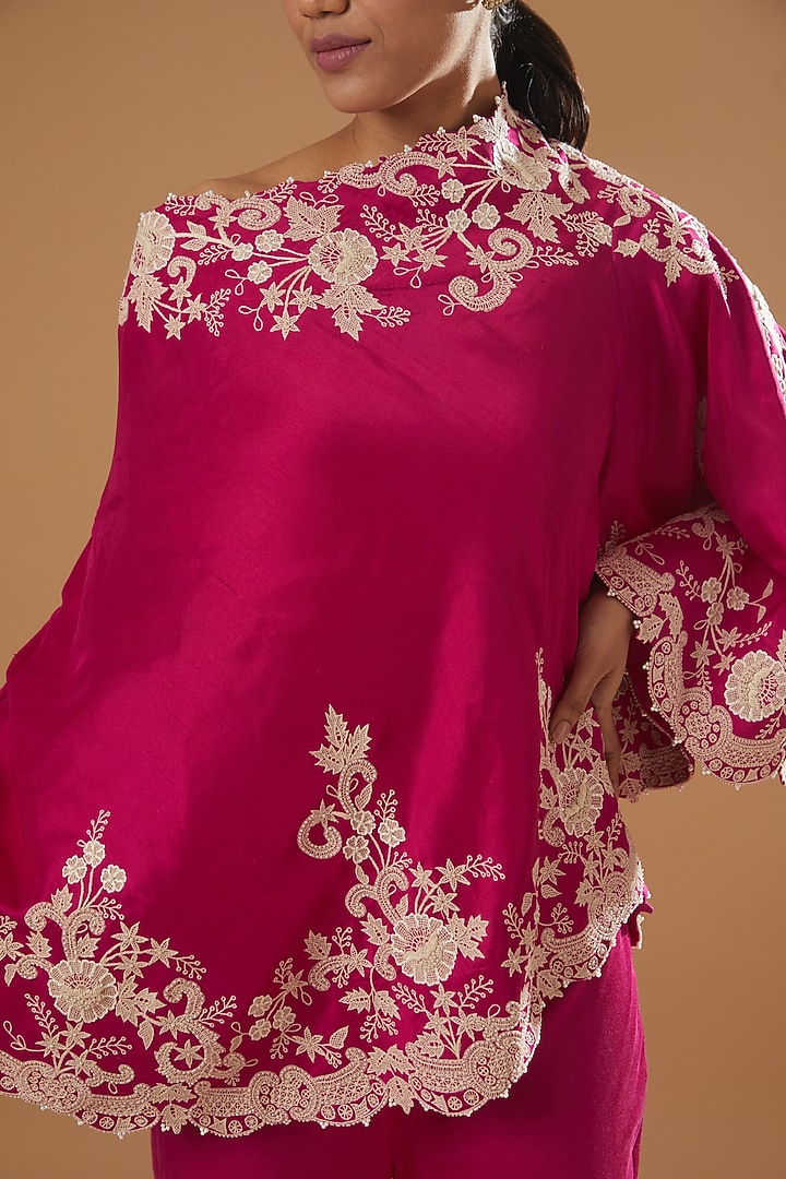 Rani Pink Organza Embroidered Gharara Set by Minaxi Dadoo at Pernia's Pop Up Shop