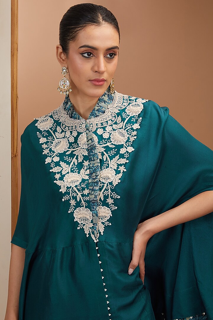 Peacock Blue Organza Printed Gharara Set by Minaxi Dadoo at Pernia's Pop Up Shop