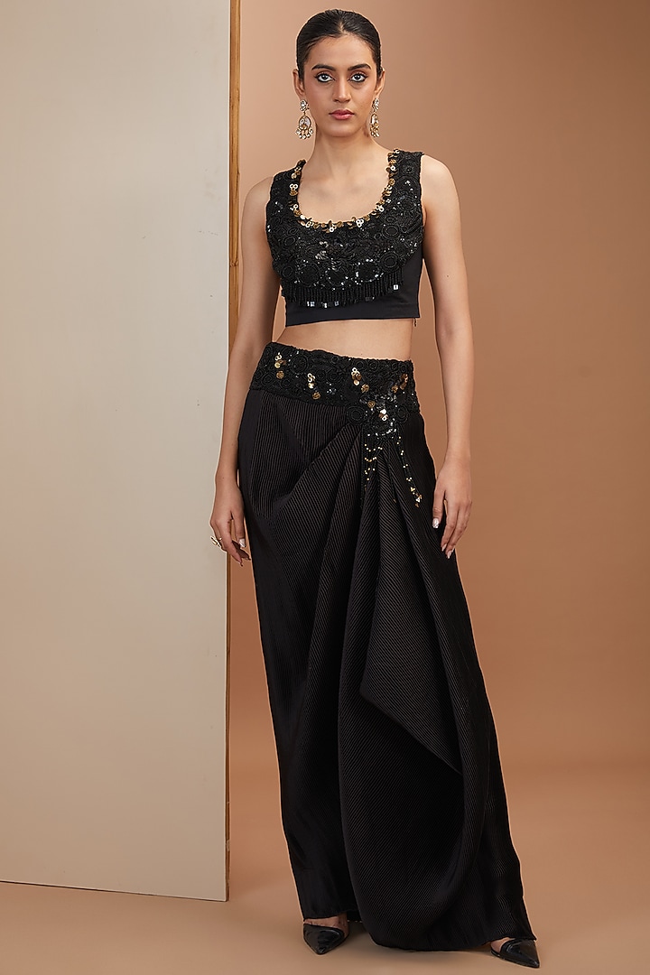 Black Organza Thread Embroidered Butterfly Cape Set by Minaxi Dadoo at Pernia's Pop Up Shop
