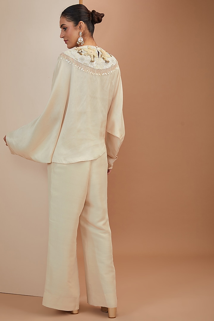 Ivory Dupion Silk Thread Embroidered Co-Ord Set by Minaxi Dadoo at Pernia's Pop Up Shop