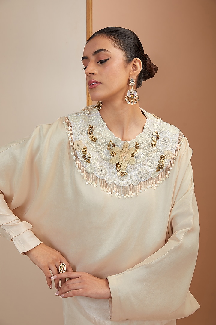 Ivory Dupion Silk Thread Embroidered Co-Ord Set by Minaxi Dadoo at Pernia's Pop Up Shop